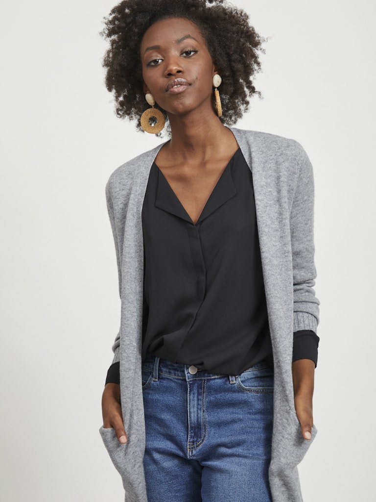 Viril Long L/S cardigan - Medium Grey Melange
